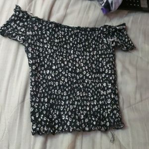 Off the shoulder, ruffle crop shirt